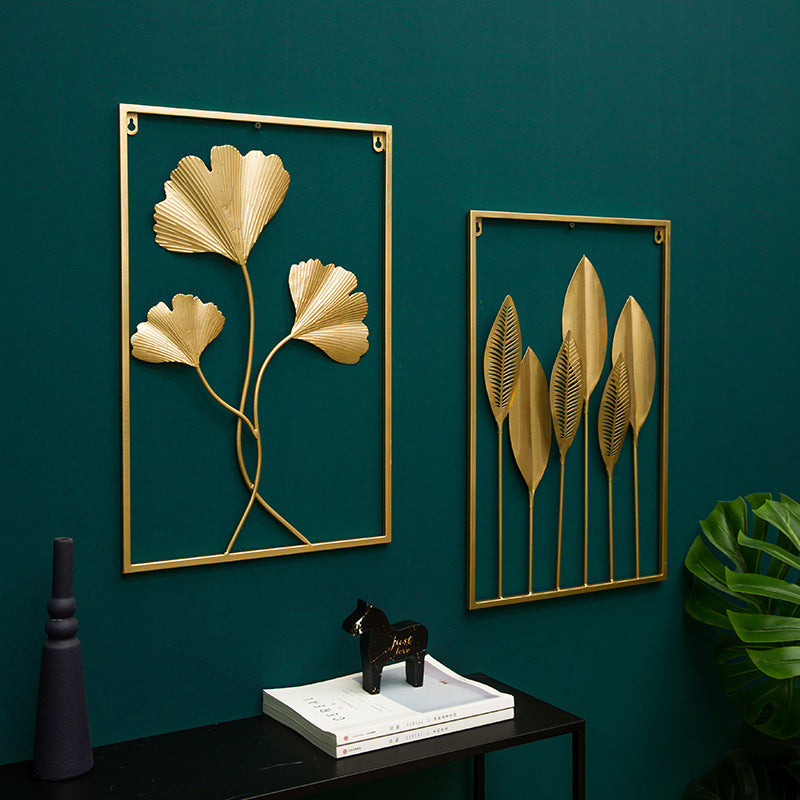 Decorative metal wall art in entryway