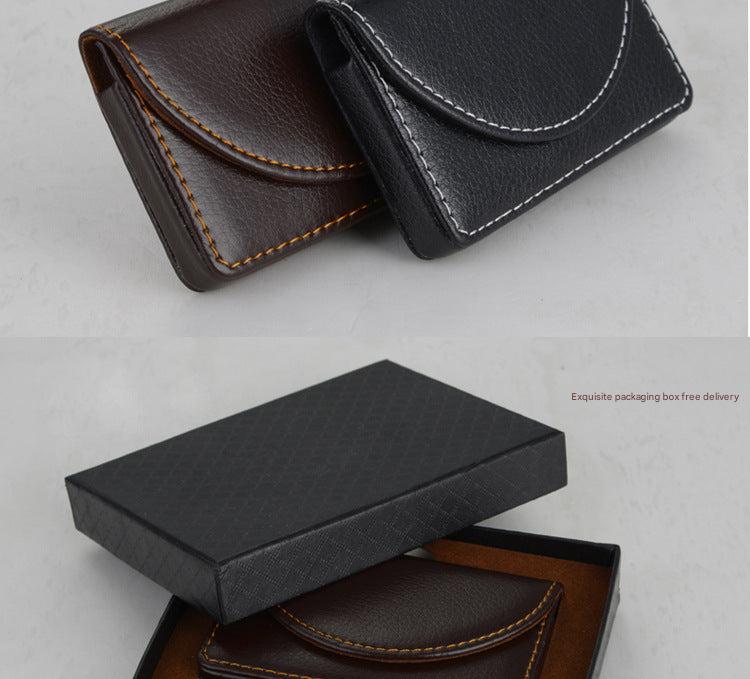 Brown leather card holder side view