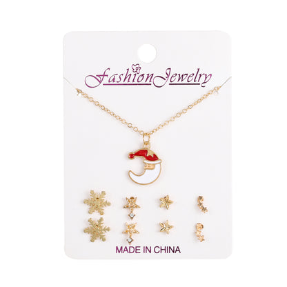 Gold crystal necklace with moon design
