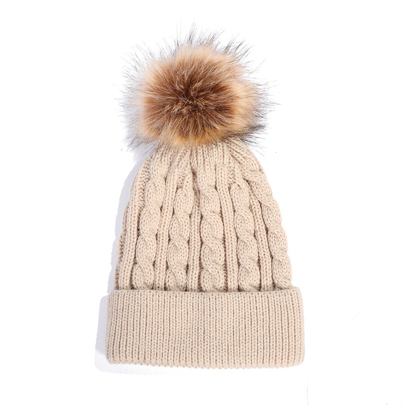 Knit beanie hat dark gray with pom pom