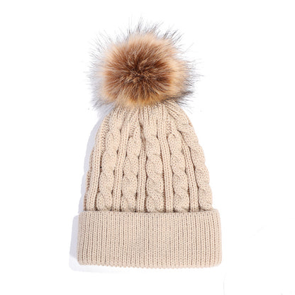 Knit beanie hat dark gray with pom pom
