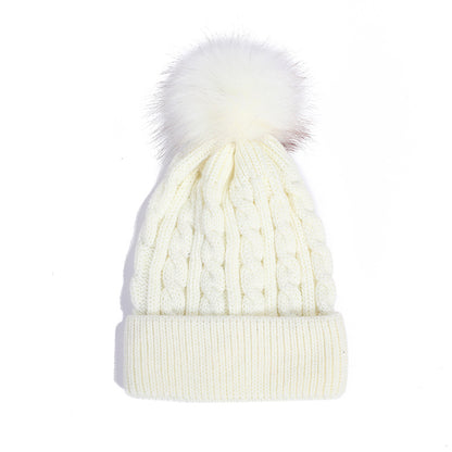 Knit beanie hat light gray with pom pom