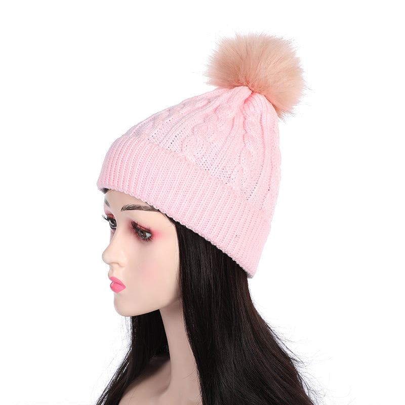 Knit beanie hat light gray with pom pom