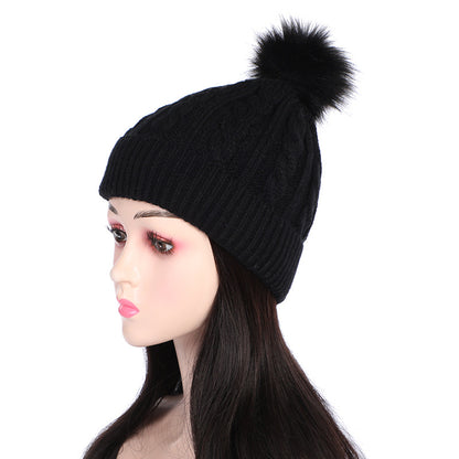 Knit beanie hat burgundy with pom pom