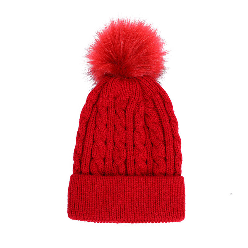 Knit beanie hat black with pom pom