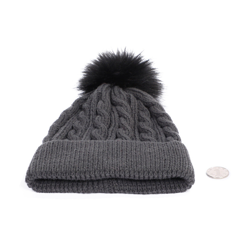 Knit beanie hat navy with pom pom