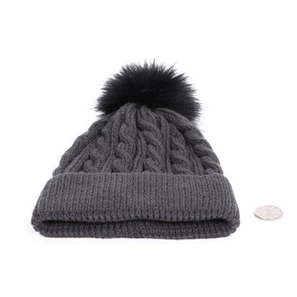 Knit beanie hat navy with pom pom