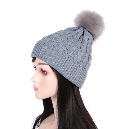 Knit beanie hat red with pom pom
