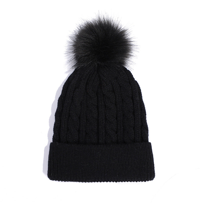 Knit beanie hat burgundy with pom pom