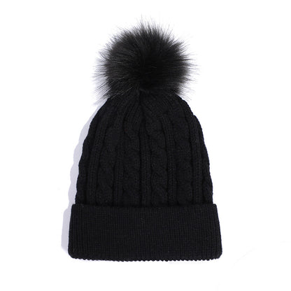 Knit beanie hat burgundy with pom pom