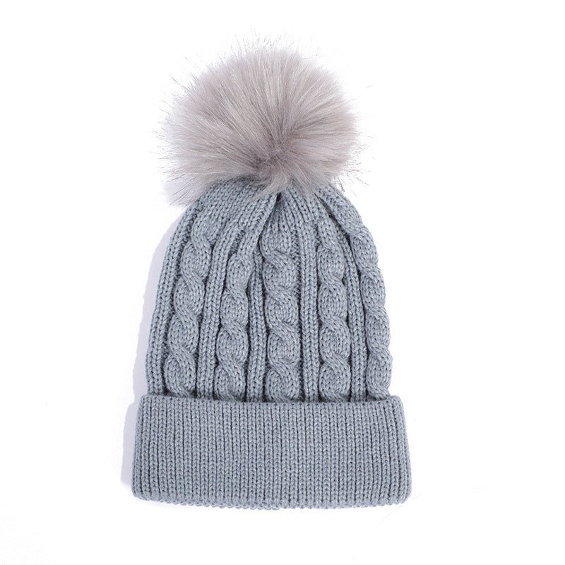 Knit beanie hat white with pom pom