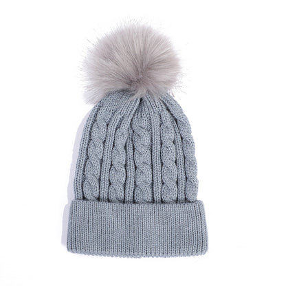 Knit beanie hat white with pom pom