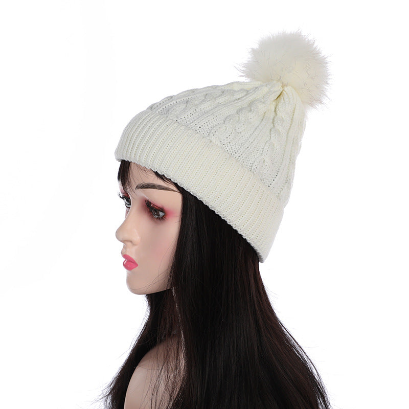 Knit beanie hat pink with pom pom