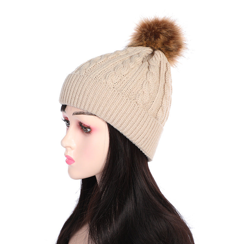 Knit beanie hat black with pom pom