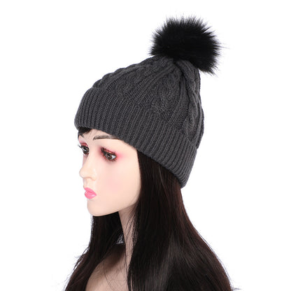 Knit beanie hat white with pom pom