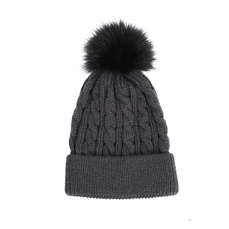 Knit beanie hat pink with pom pom
