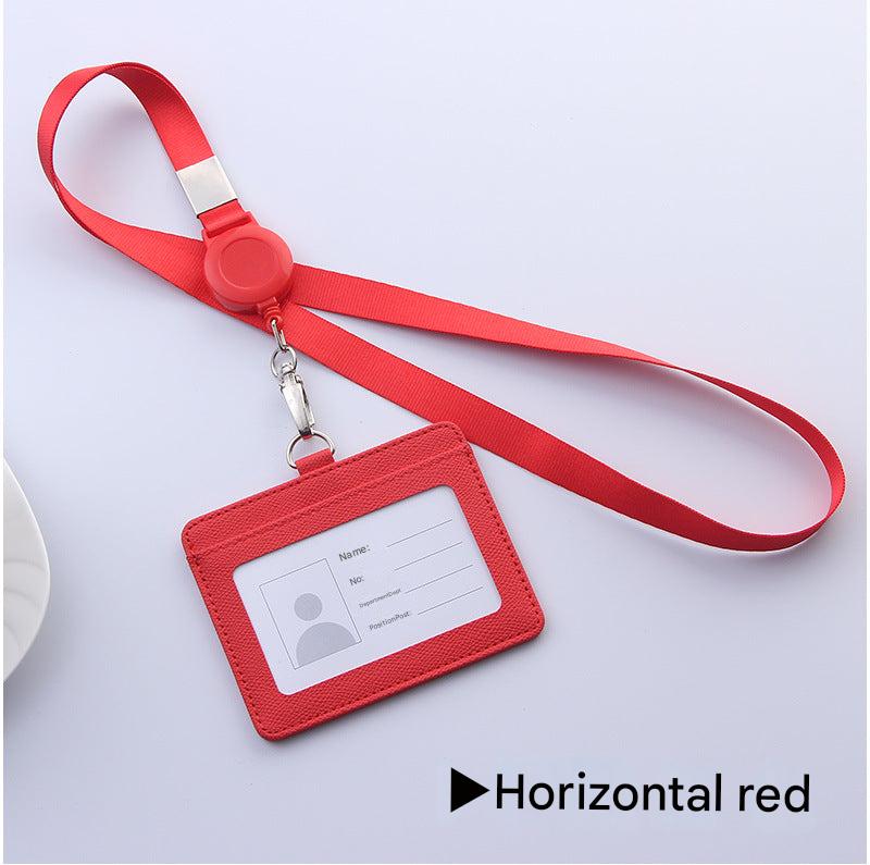 Red ID badge holder with retractable lanyard