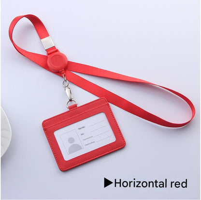 Red ID badge holder with retractable lanyard