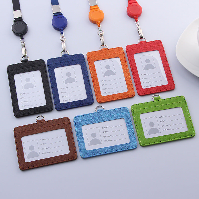 PU badge holder with lanyard in navy blue