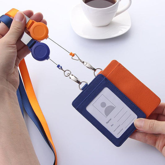 Red ID badge holder with retractable lanyard