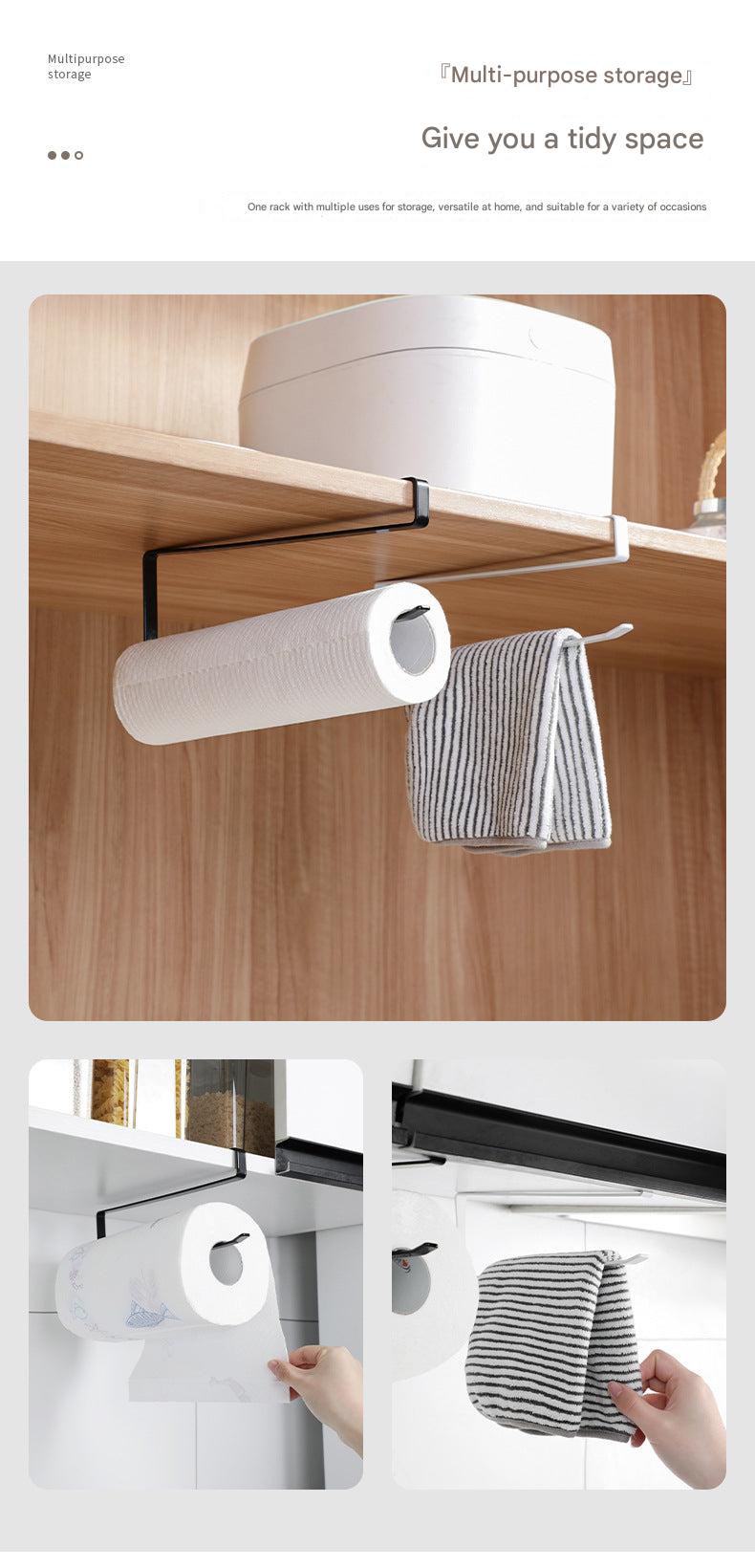 black paper towel holder in kitchen setting