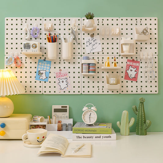 Close-up of hooks on the pegboard organizer