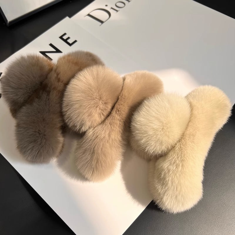 Luxurious rabbit fur hair claw clip in beige