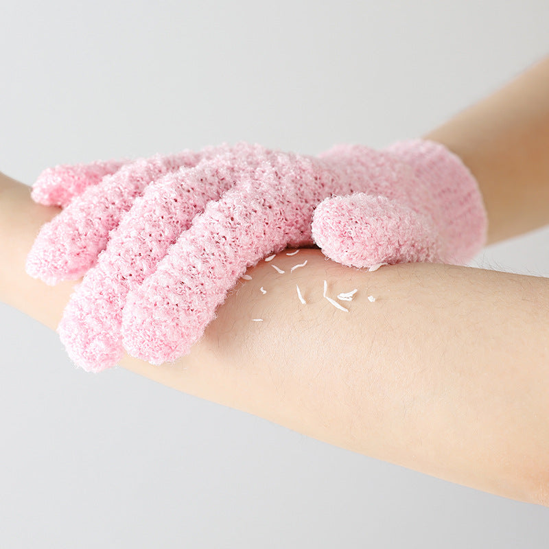 Exfoliating bath gloves in blue color