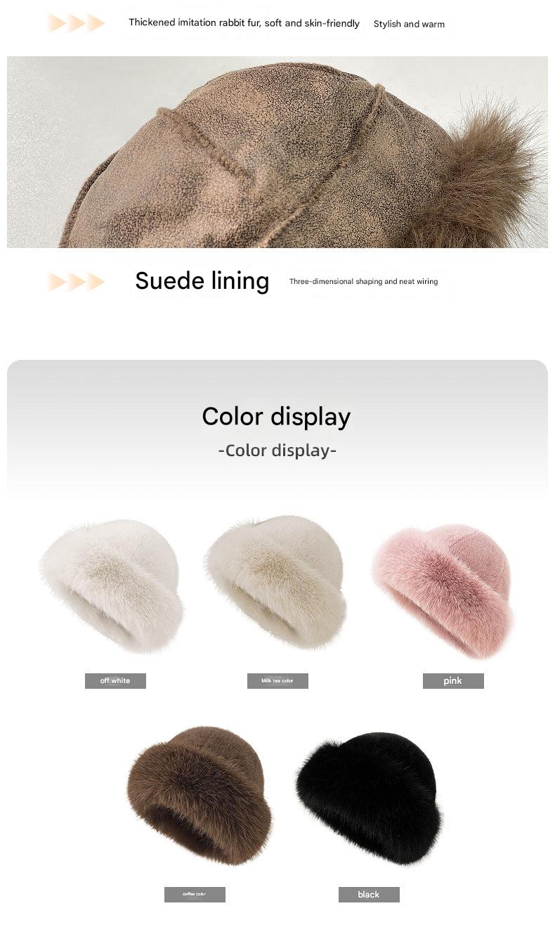 Faux rabbit fur winter beanie hat for women - white