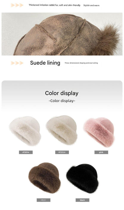 Faux rabbit fur winter beanie hat for women - white