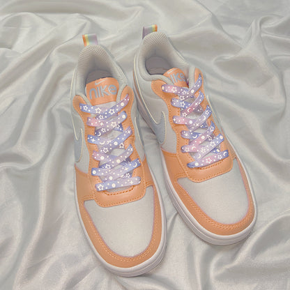 Violet-pink galaxy shoelaces displayed