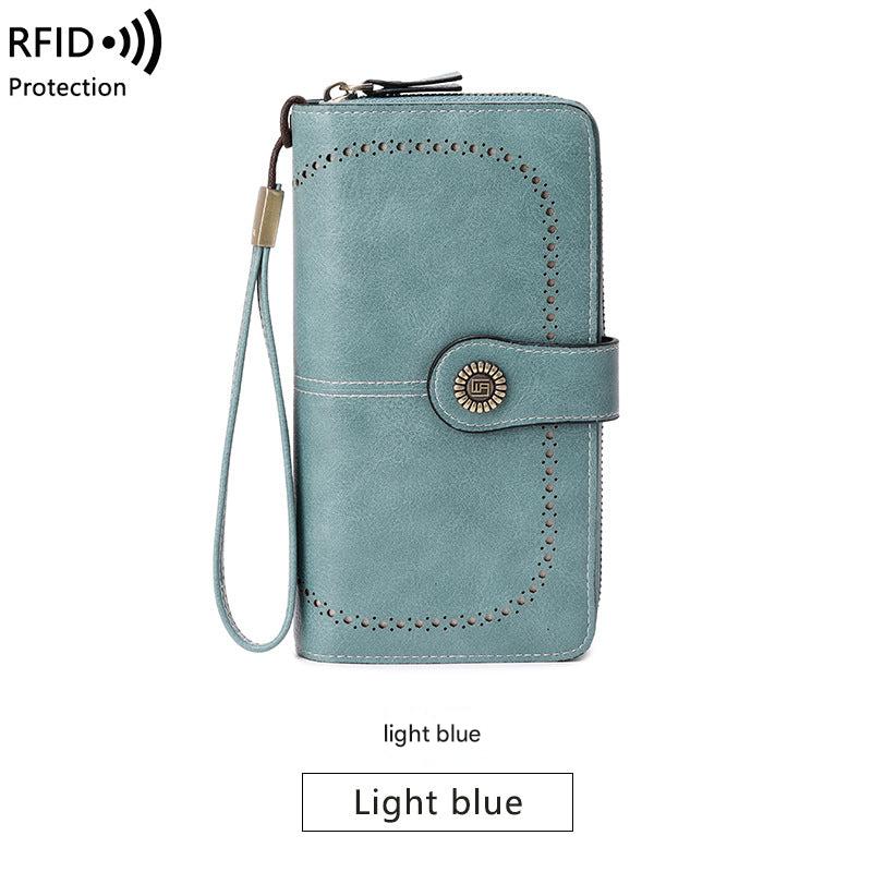 durable zip wallet in gray