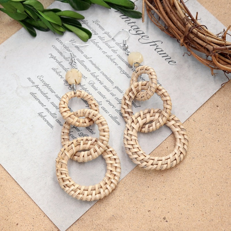 Bohemian vintage rattan earrings stylish design