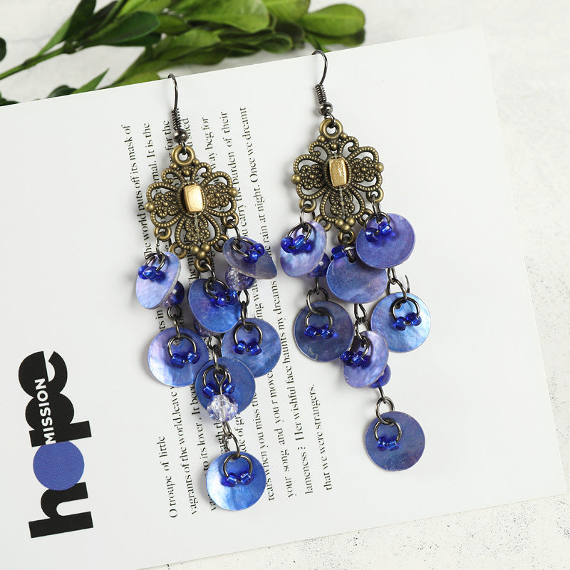 Colorful long tassel earrings displayed