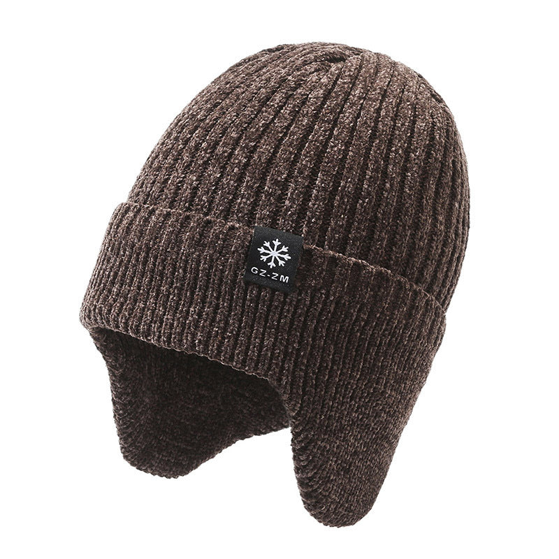 Gray knit beanie for men with ear protection