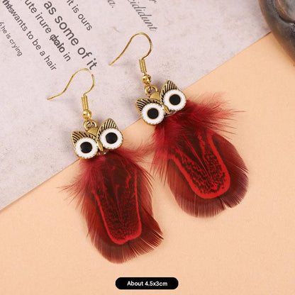 Peacock feather earrings displayed on a model