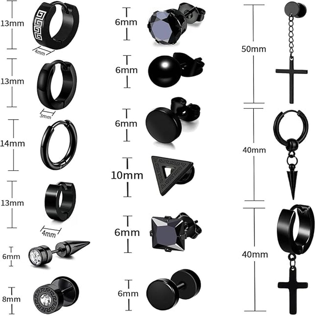 black stainless steel geometric earrings for men