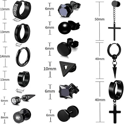black stainless steel geometric earrings for men