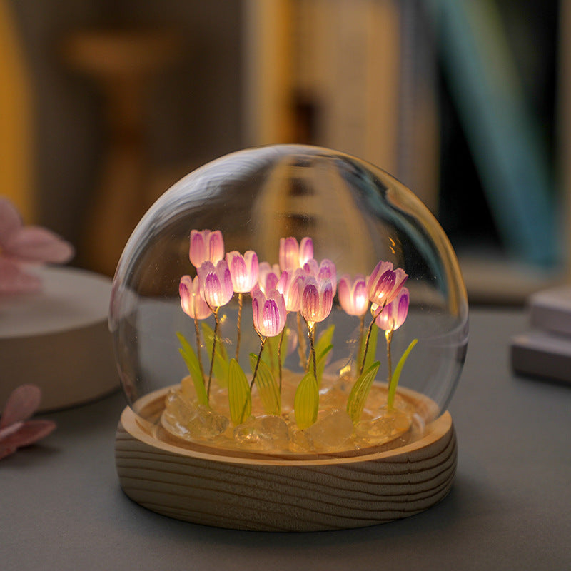 Creative tulip lamp glowing in the dark