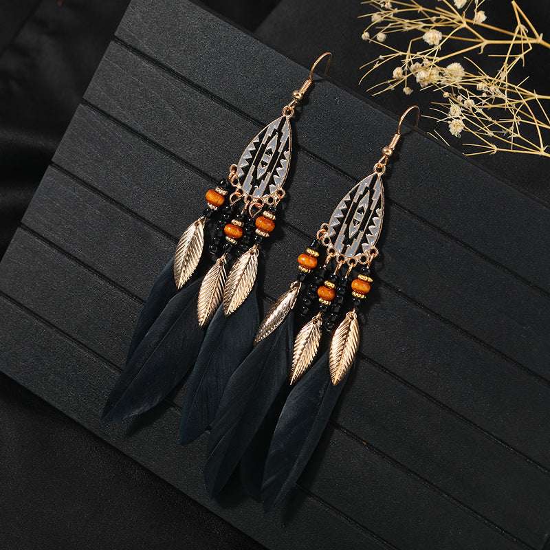 Vintage style feather earrings for women