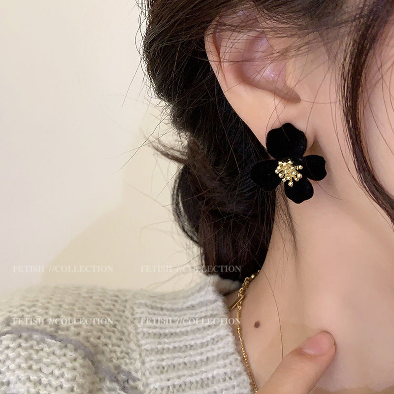 Premium Velvet Floral Earrings in Burgundy