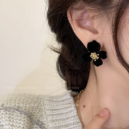 Premium Velvet Floral Earrings in Burgundy