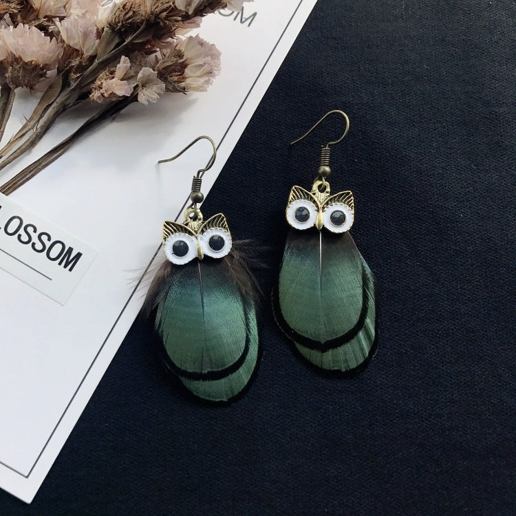 Colorful feather earrings on display