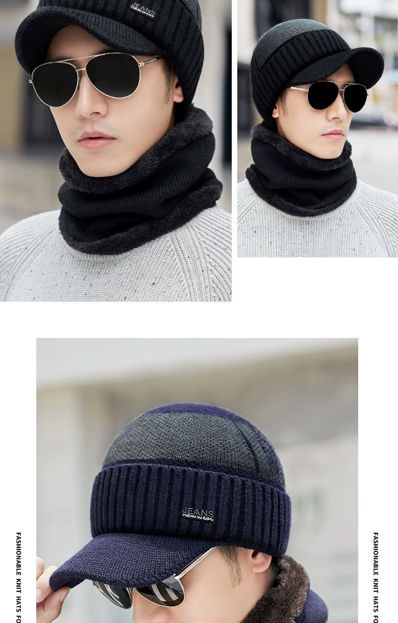Colorful knitted hat and scarf ensemble