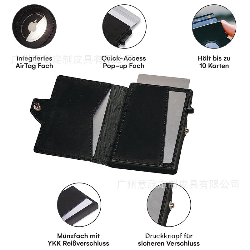 Leather wallet on table surface