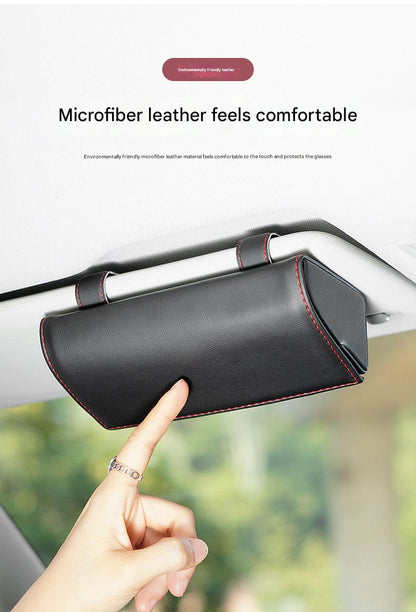 Car sunglasses holder wine red leather