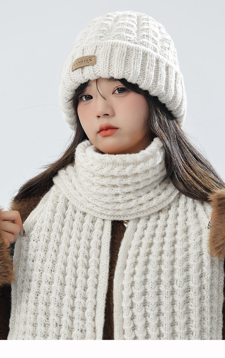 Fashionable wine red knit hat and scarf