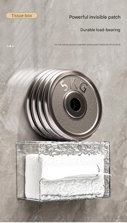Transparent wall-mounted tissue box design