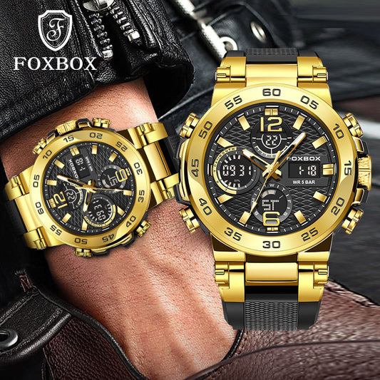 Close-up of waterproof quartz watch by FOXBOX