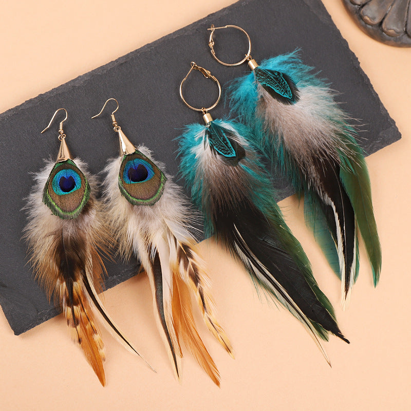Stylish boho earrings with vibrant feathers